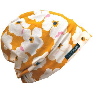 KOPFMUSS - ungeftterte Sommermtze M Blumen Senfgelb/Wei
