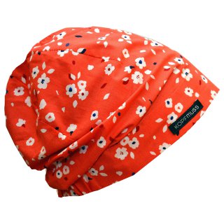 KOPFMUSS - ungeftterte Sommermtze M Streublumen Flamingo/Wei