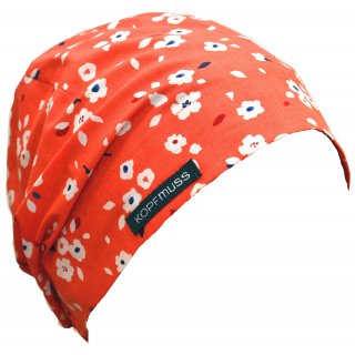 KOPFMUSS - ungeftterte Sommermtze M Streublumen Flamingo/Wei