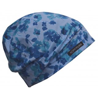 KOPFMUSS� - �bergangsm�tze mit Jerseyfutter XS blumenmeer blau